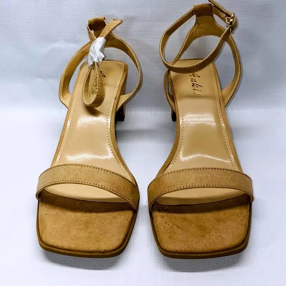 Ankis Women's Tan Suede Square Toe Ankle Strap Block Heel Sandals Size 9 - Picture 3 of 13